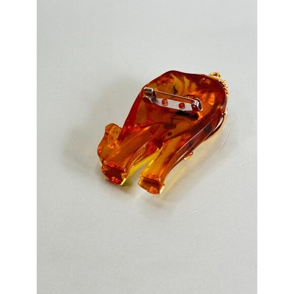 Vintage Amber Lucite Jeweled Ceremonial Elephant Gold Gilded Trim Brooch/pendant - Picture 5 of 7